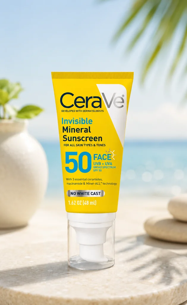 CeraVe Invisible Mineral Sunscreen SPF 50 Face 48ml | No White Cast Sunscreen